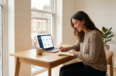 Person planning how to start a business in the UK at a modern desk