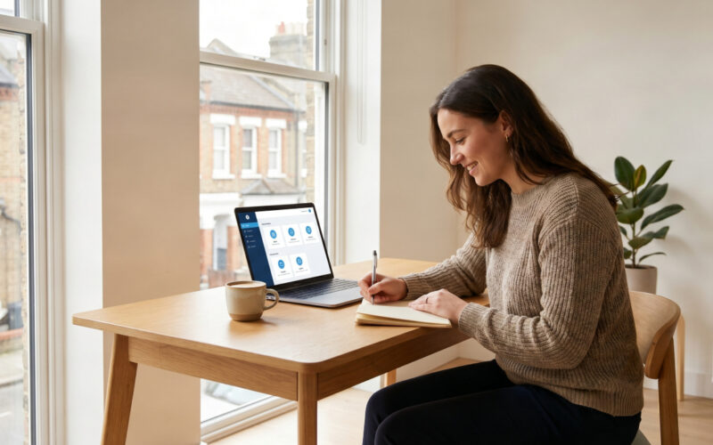 Person planning how to start a business in the UK at a modern desk
