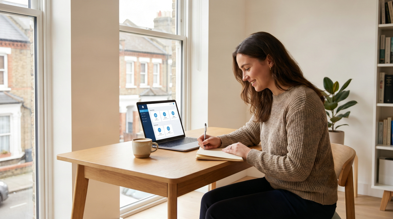 Person planning how to start a business in the UK at a modern desk