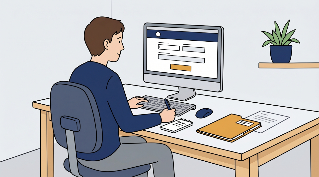 Person registering a UK sole trader business online shown as a simple illustration