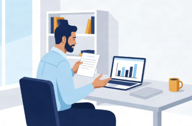 IR35 explained simply — UK contractor reviewing tax documents at a desk