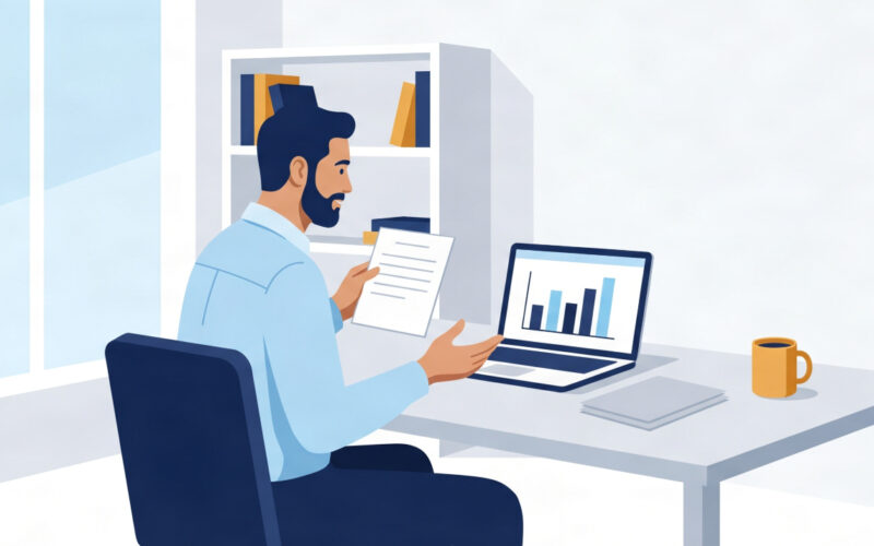 IR35 explained simply — UK contractor reviewing tax documents at a desk