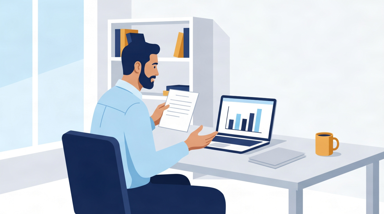 IR35 explained simply — UK contractor reviewing tax documents at a desk