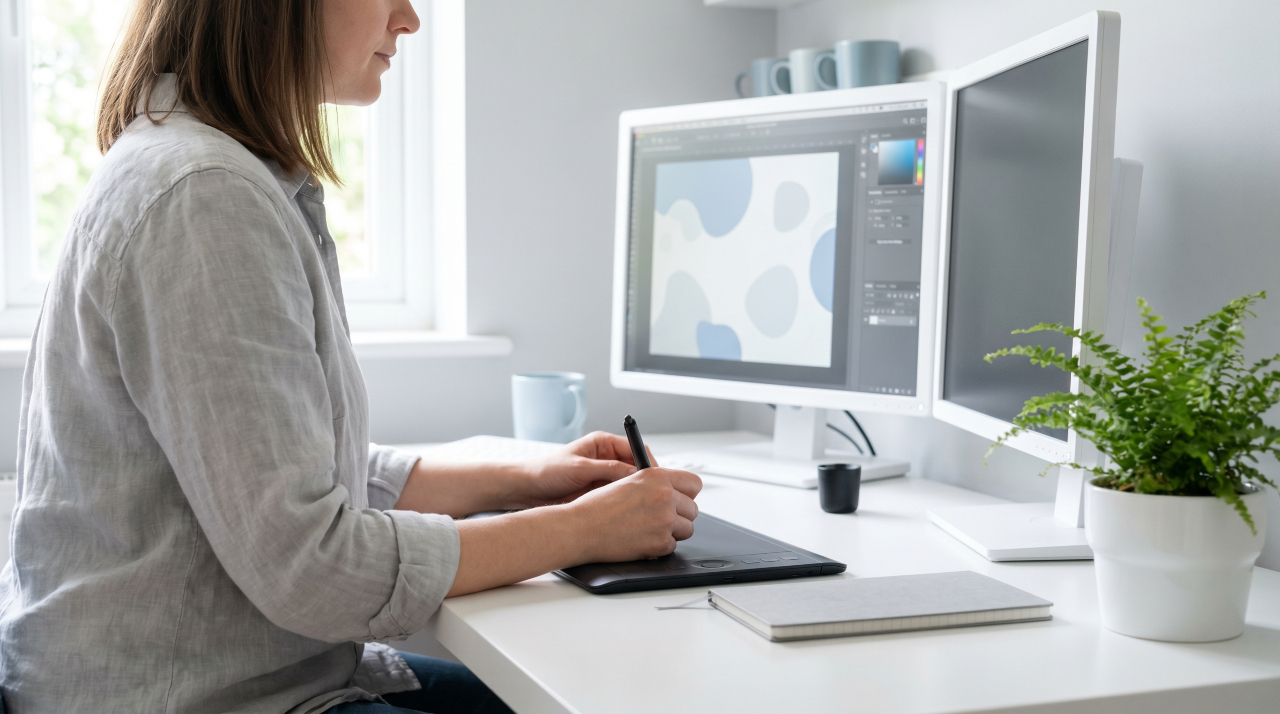 Freelance designer working on digital project representing skilled UK side hustle