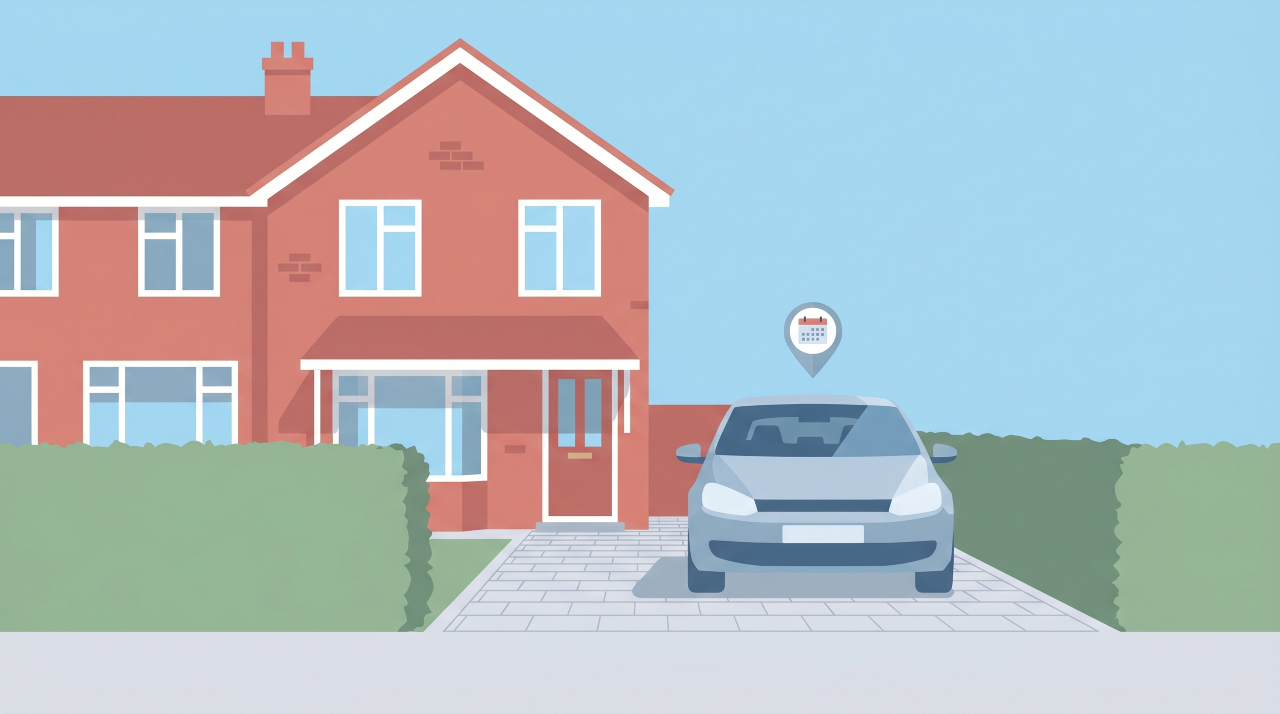 A clean UK driveway with a parked car available to rent passively