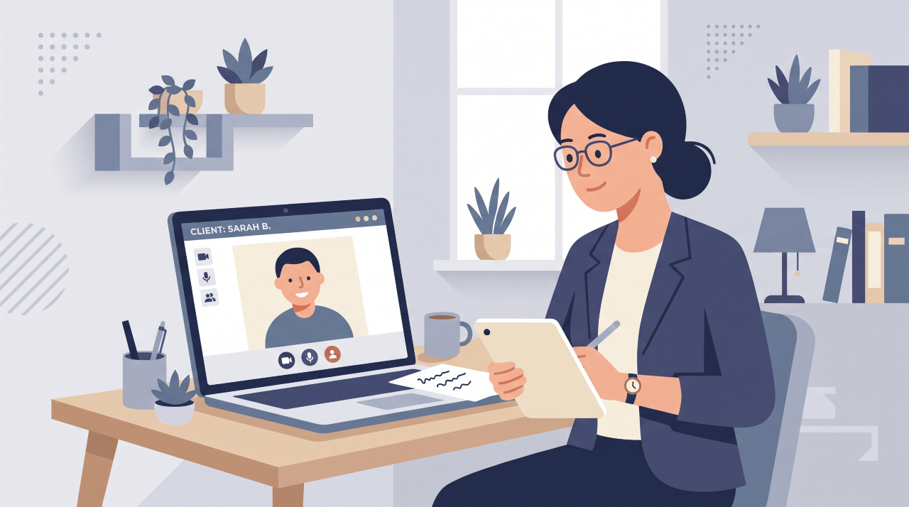 Flat illustration of an entrepreneur validating a business idea through client feedback.