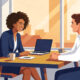 Small business owner interviewing first salesperson in a bright UK office