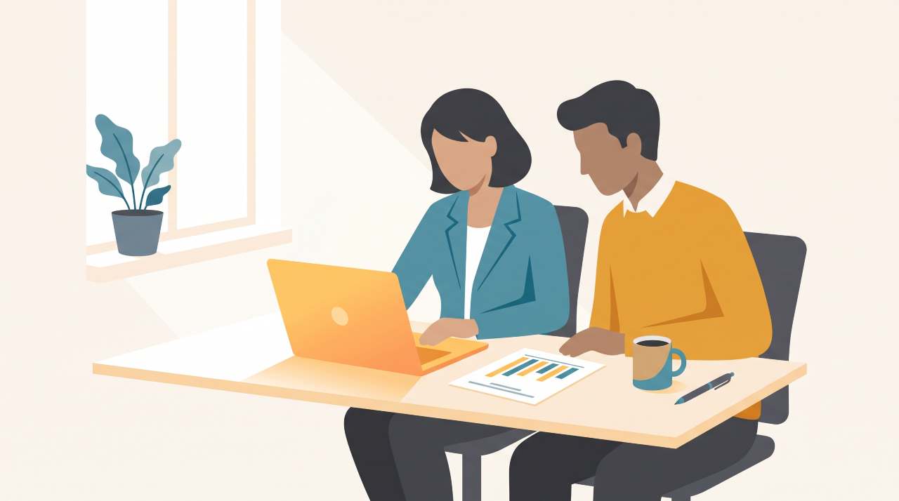 Sales quota target chart being reviewed by a small business team
