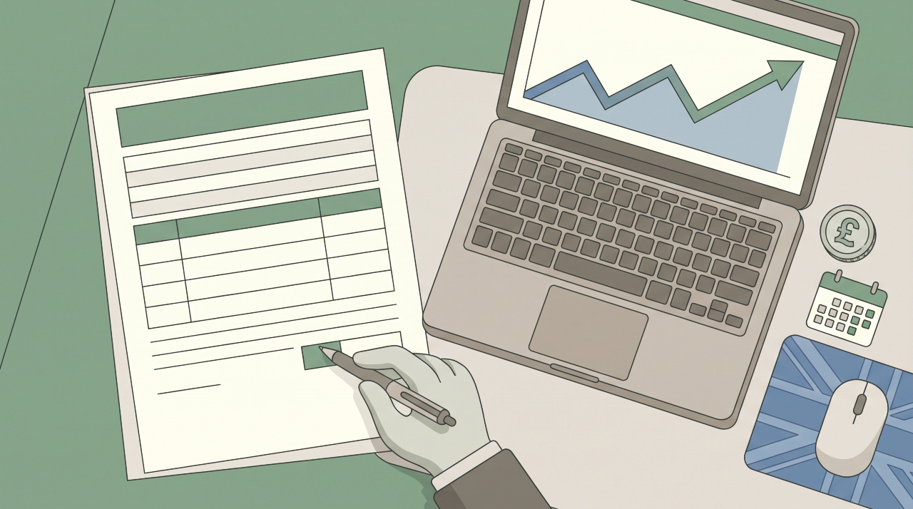 Illustration of HMRC self assessment tax form and digital course income in UK