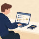 Flat illustration of a first-time UK entrepreneur planning the steps to start their own business.
