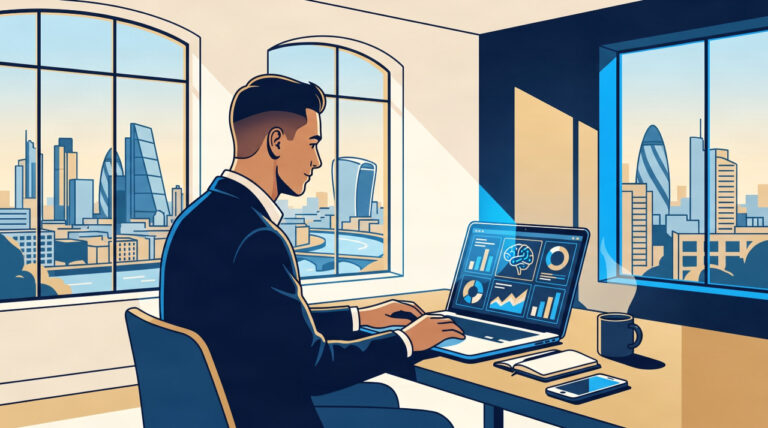 Person launching an AI-powered business in the UK in 2026 on laptop
