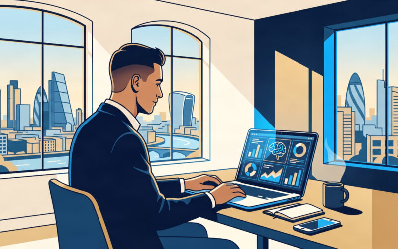 Person launching an AI-powered business in the UK in 2026 on laptop