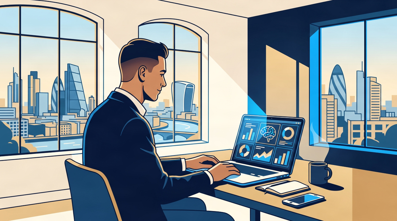 Person launching an AI-powered business in the UK in 2026 on laptop