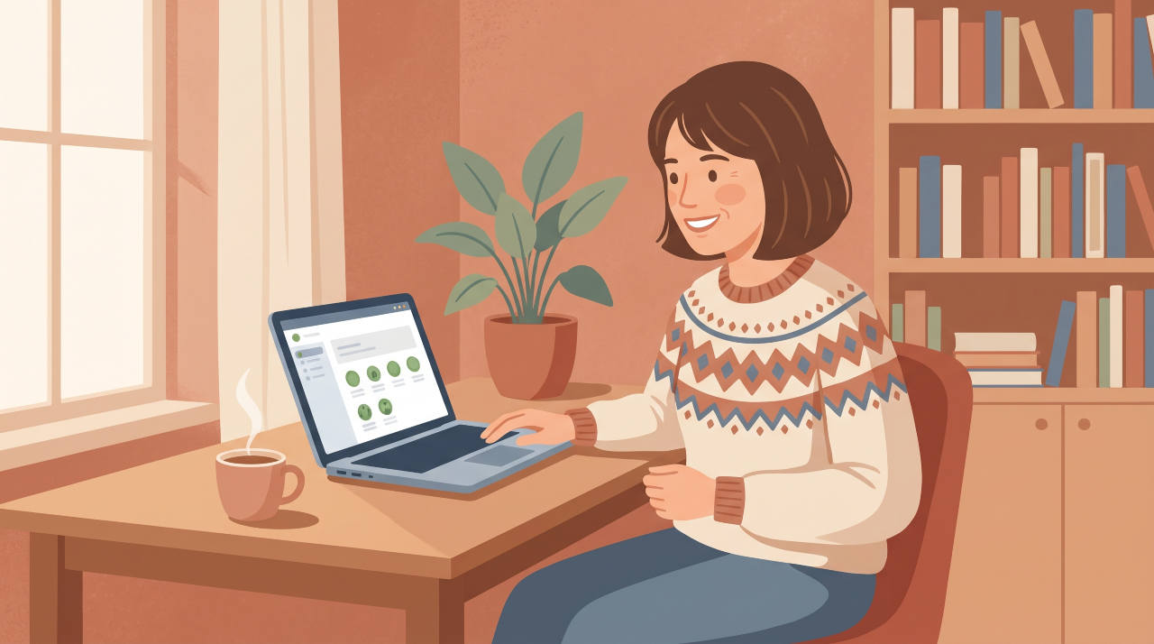 UK business owner using AI tools to connect with first clients online