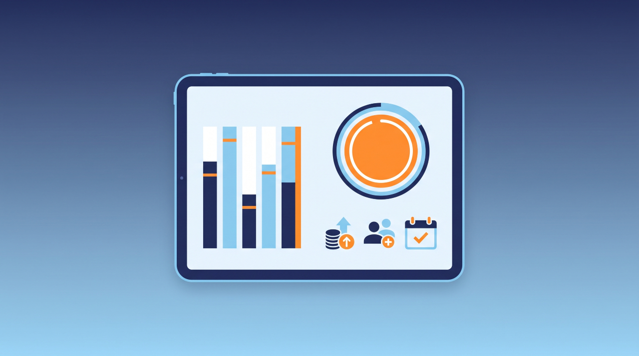 Illustrated sales performance dashboard showing KPIs for a territory sales officer role
