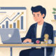 UK business owner reviewing economic outlook data and charts, flat illustration, 2026