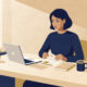 Illustration of a UK freelancer reviewing a client proposal at their desk