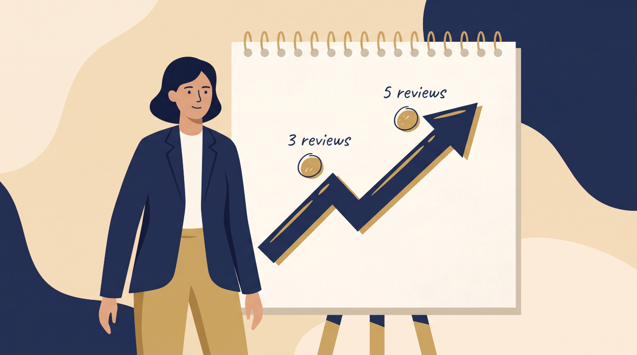 Illustration showing a freelancer building confidence to raise their rates after earning testimonials.