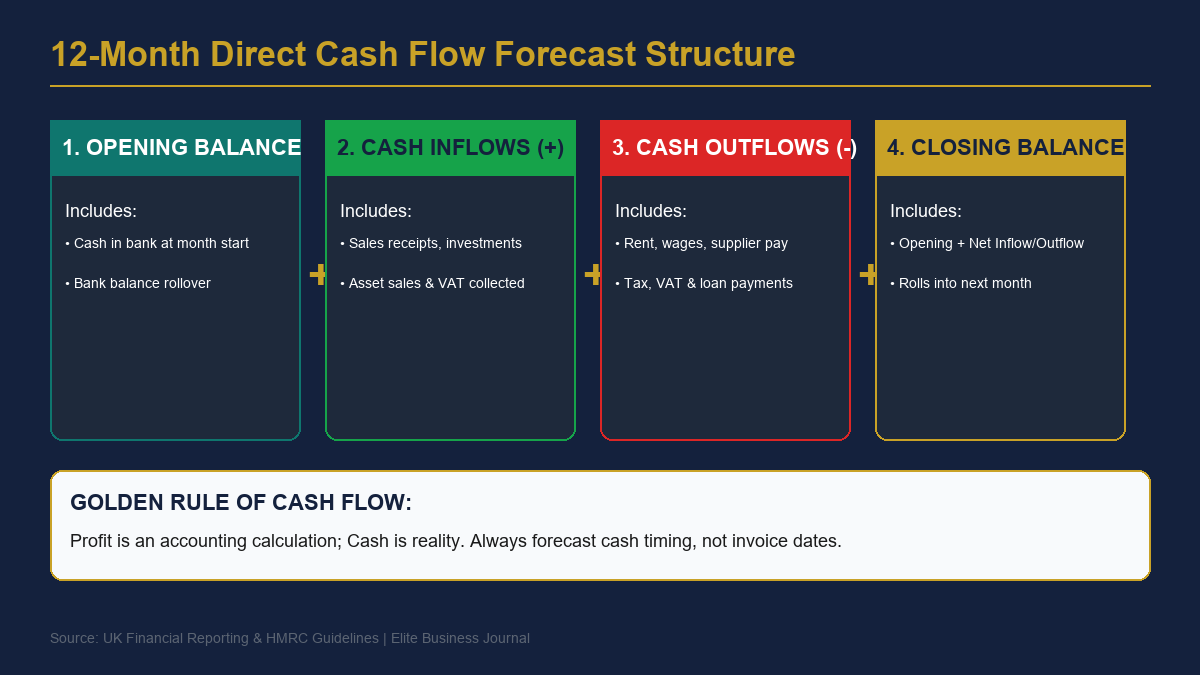 12-Month Direct Cash Flow Forecast Structure Components