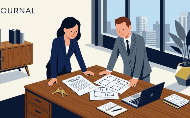 UK Business Founder and Commercial Property Solicitor Reviewing Commercial Lease Agreement