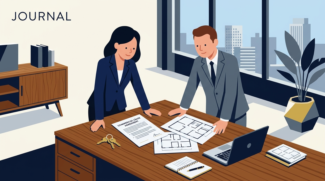 UK Business Founder and Commercial Property Solicitor Reviewing Commercial Lease Agreement