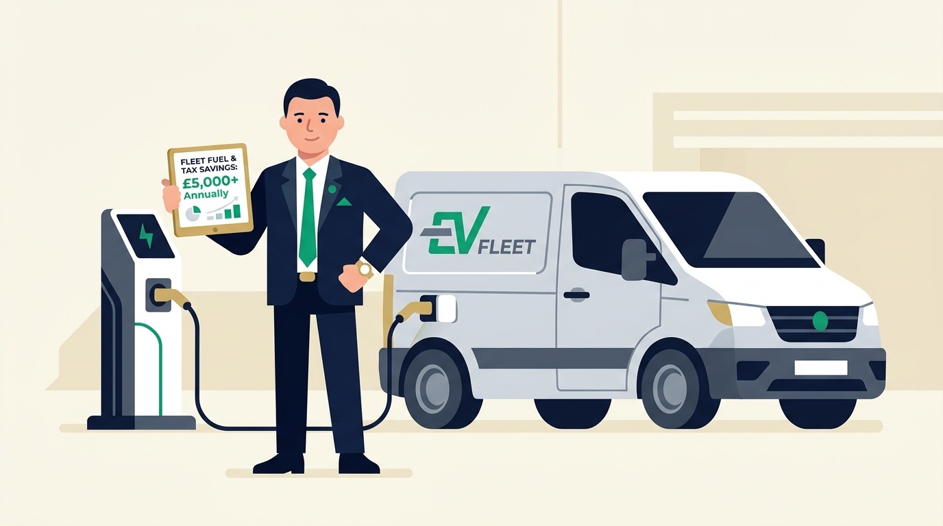 UK Business Director Reviewing Electric Commercial Vehicle Fleet Charging and Tax Savings