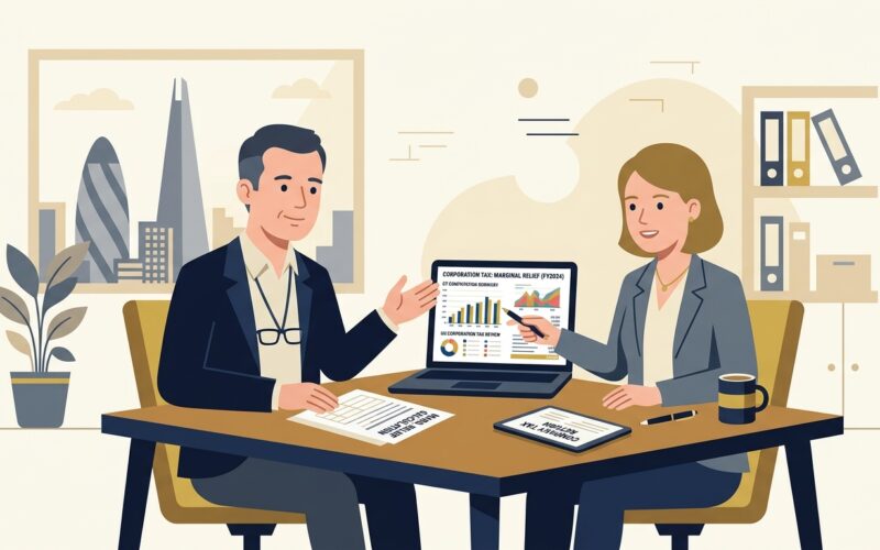 UK Limited Company Director and Accountant Reviewing Corporation Tax Rates and Marginal Relief