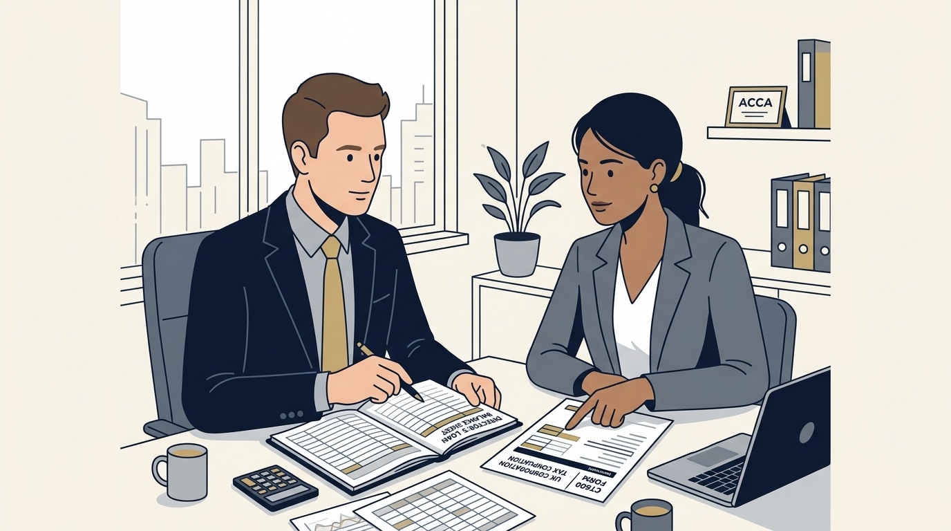 UK Limited Company Director and Chartered Accountant Reviewing Director Loan Account Balance Sheet