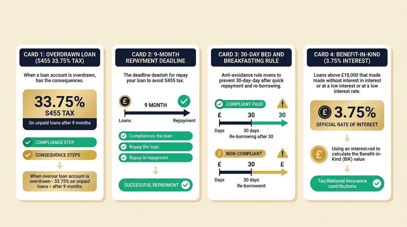Illustrated Comparison Matrix of UK Director Loan Account Rules, S455 Tax, and Bed and Breakfasting