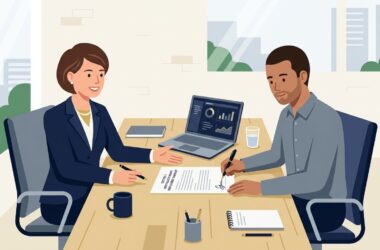 UK HR Director and Employee Reviewing and Signing Section 1 Employment Contract Statement