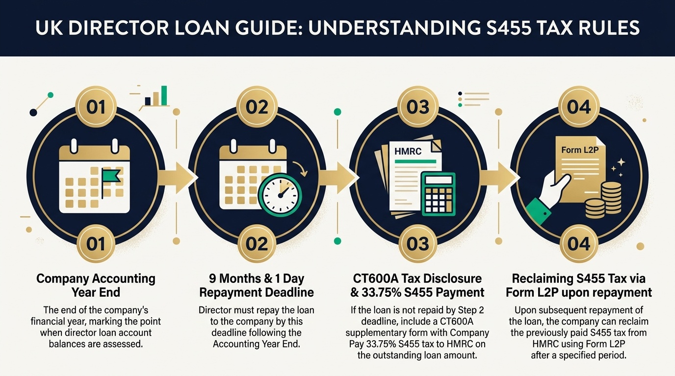 Illustrated 4-Step S455 Corporation Tax Repayment and HMRC Form L2P Reclaim Timeline