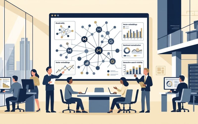 BrandRank AI normalization transformation rules guide showing digital marketers analyzing AI knowledge graphs and entity data