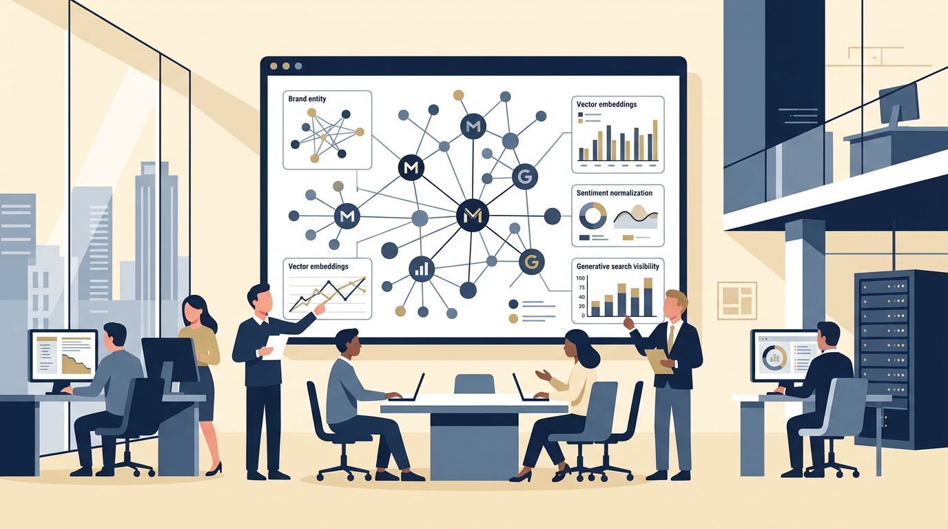 BrandRank AI normalization transformation rules guide showing digital marketers analyzing AI knowledge graphs and entity data
