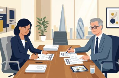 UK Managing Director and Senior HR Director Reviewing Employment Contract and ACAS Dispute Paperwork