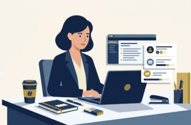 Flat vector editorial illustration of a sales operations manager standardizing CRM customer contact notes