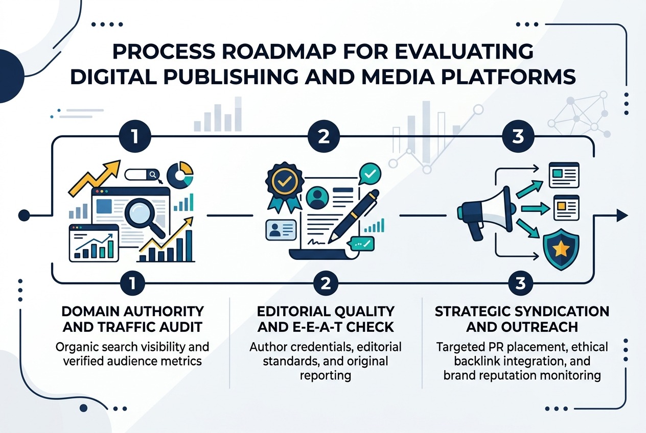 Step-by-step roadmap for evaluating digital publishing and media syndication platforms across authority, quality, and outreach