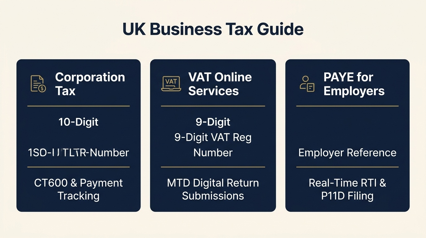 Comparison Matrix of Core HMRC Business Tax Services: Corporation Tax vs VAT vs PAYE for Employers
