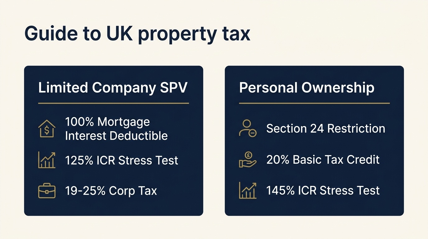 Comparison Matrix of Limited Company SPV vs Personal BTL Property Tax and ICR Stress Testing