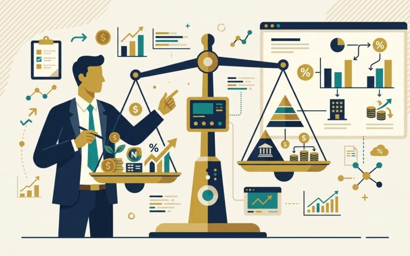 Flat vector editorial illustration comparing limited company versus sole trader tax structures on a scale