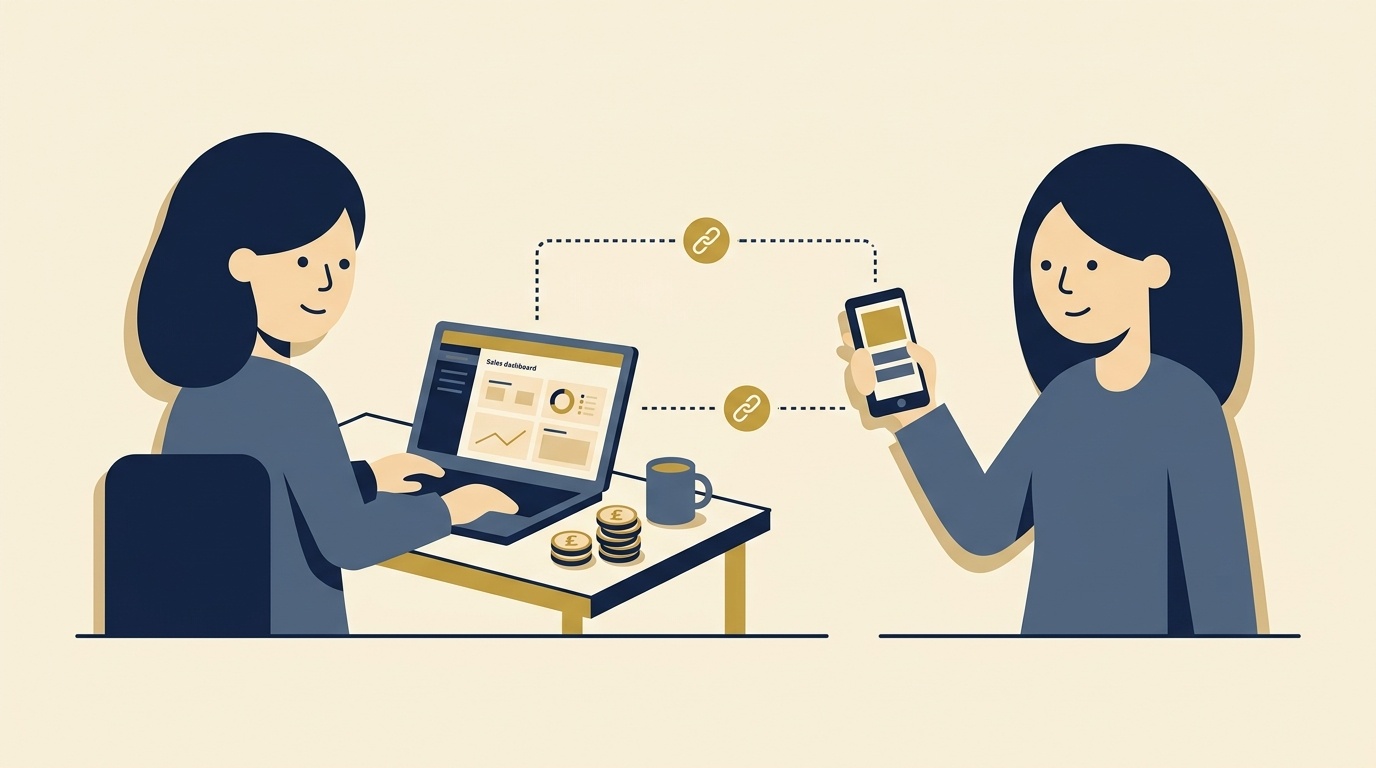 Business owner and creator linked by affiliate marketing referral lines