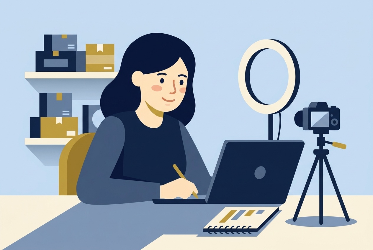 Creator writing product reviews to start affiliate marketing as a publisher