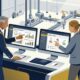 Executive plant operations director reviewing computerized maintenance management system CMMS software