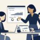 Flat vector illustration of enterprise marketing directors reviewing BrandRank AI visibility insights and search share of voice metrics