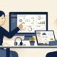 Flat vector illustration of enterprise IT directors reviewing cloud communications providers and telephony dashboard