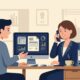 Flat editorial vector illustration of UK business professionals contacting HMRC helpline with tax paperwork on desk
