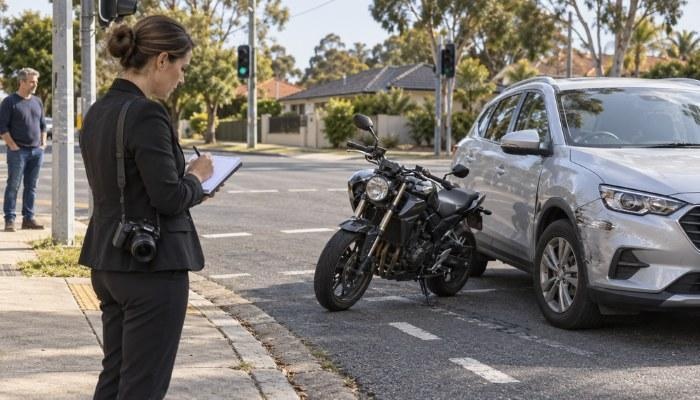 Road traffic intersection showing how motorcycle accident liability and fault are assessed
