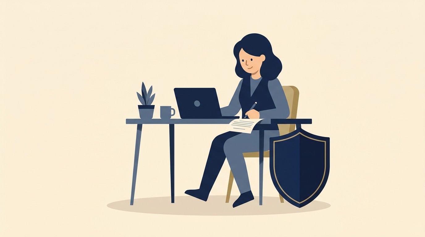 Consultant protected by a shield representing professional indemnity insurance