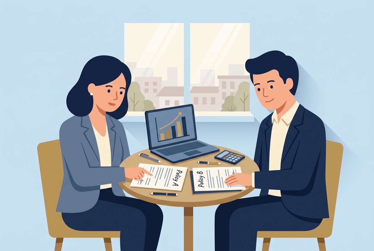 Business owner and broker choosing a professional indemnity insurance limit