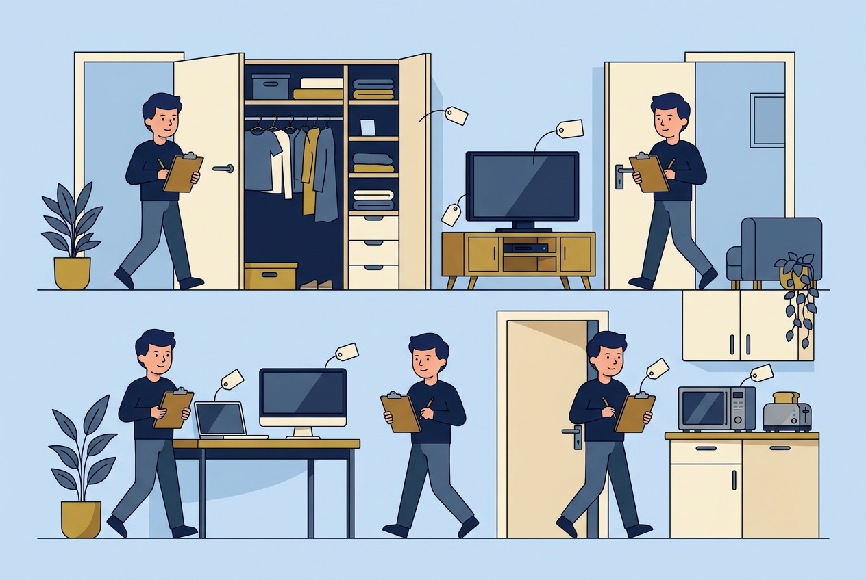 Renter valuing belongings room by room to choose renters insurance cover