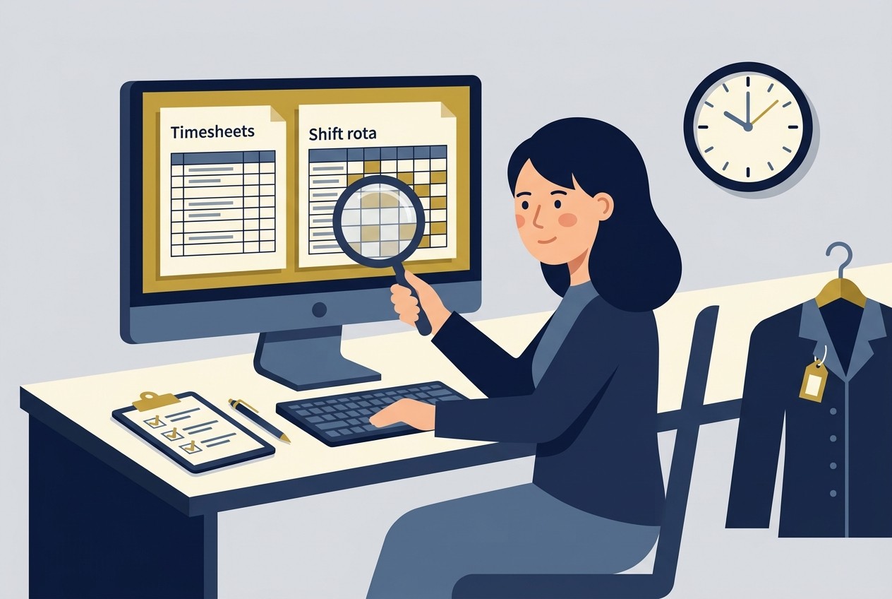 Employer checking timesheets for common minimum wage mistakes